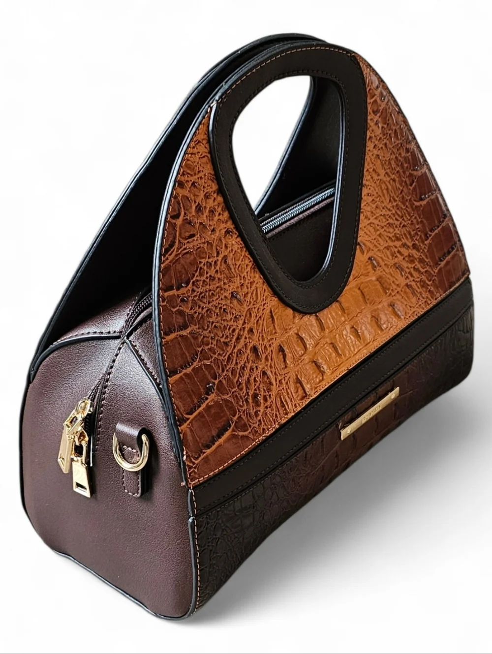 Brahmin Two-Tone Brown & Tan Croc-Embossed Top-Handle Bag - Picture 3 of 12
